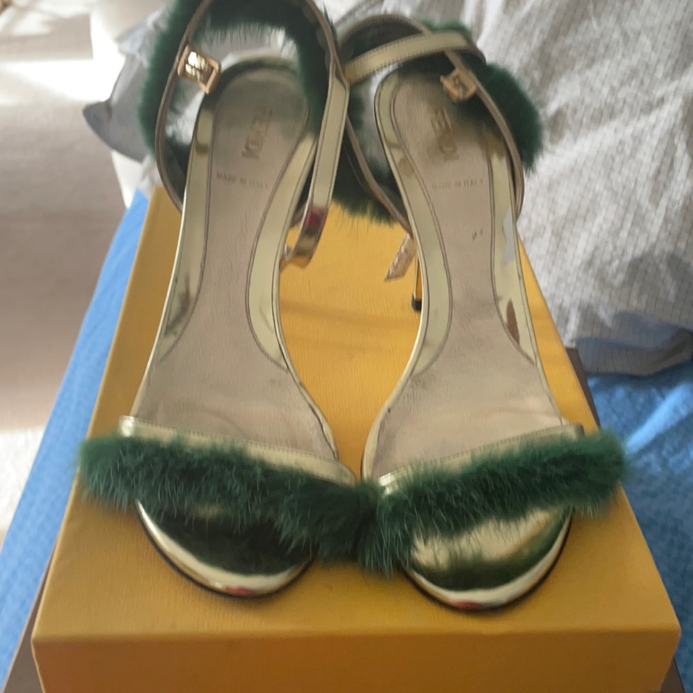 Fendi Green and Gold Sandals